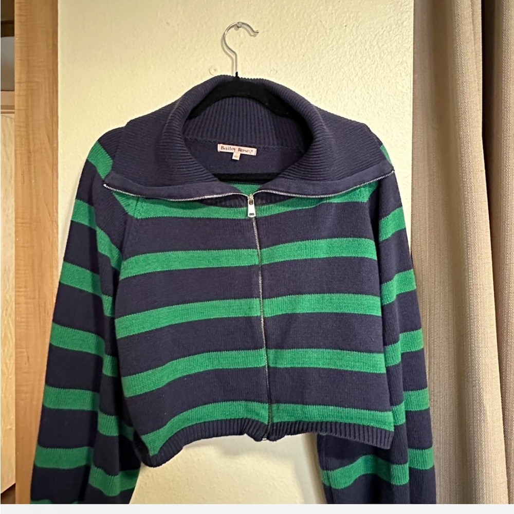 Striped Navy and Green Women's Cardigan